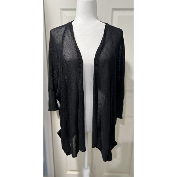 Club Monaco Black Silk Cardigan With Pockets Waterfall  Women Size M - Picture 1 of 10